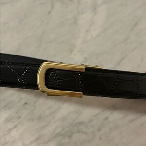 Anson Belt, Black Croc Embossed Belt with Gold Buckle